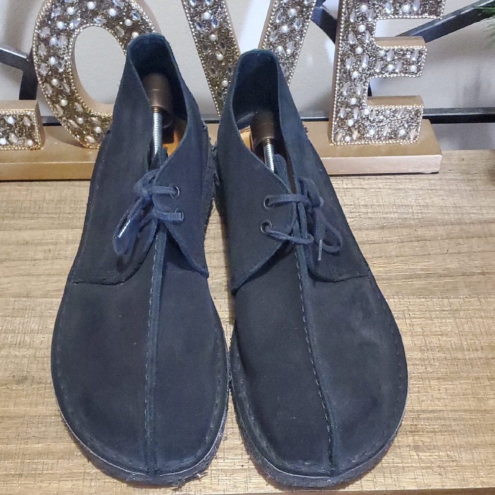 CLARKS Mens Black Suede Desert Shoes Sz 11